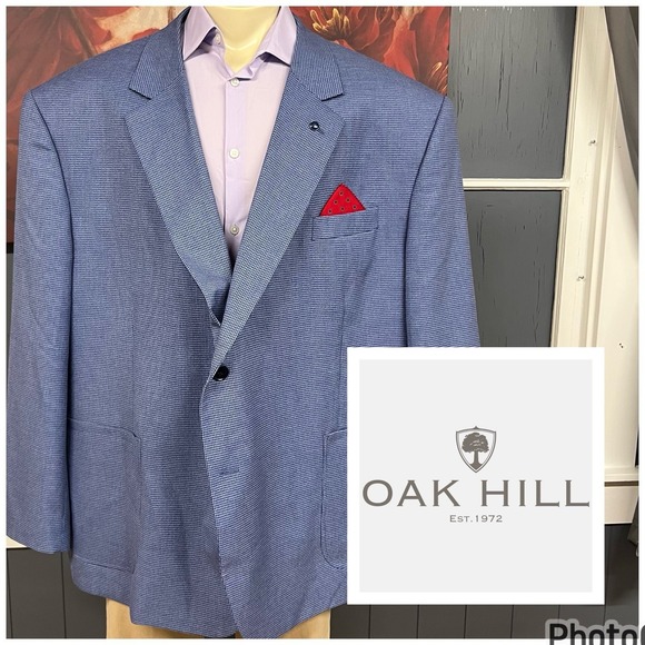 OAK HILL Big & Tall Blazer Mens 4XL (58-60R) Polyester Viscose Blue Houndstooth